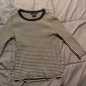 Quarter-length black and white striped crop top
